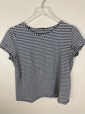Massimo Dutti Navy & White Striped Short Sleeve Tee